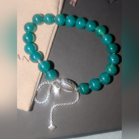 David Yurman Silver 8mm beads bracelet Green Onyx - Picture 5 of 6